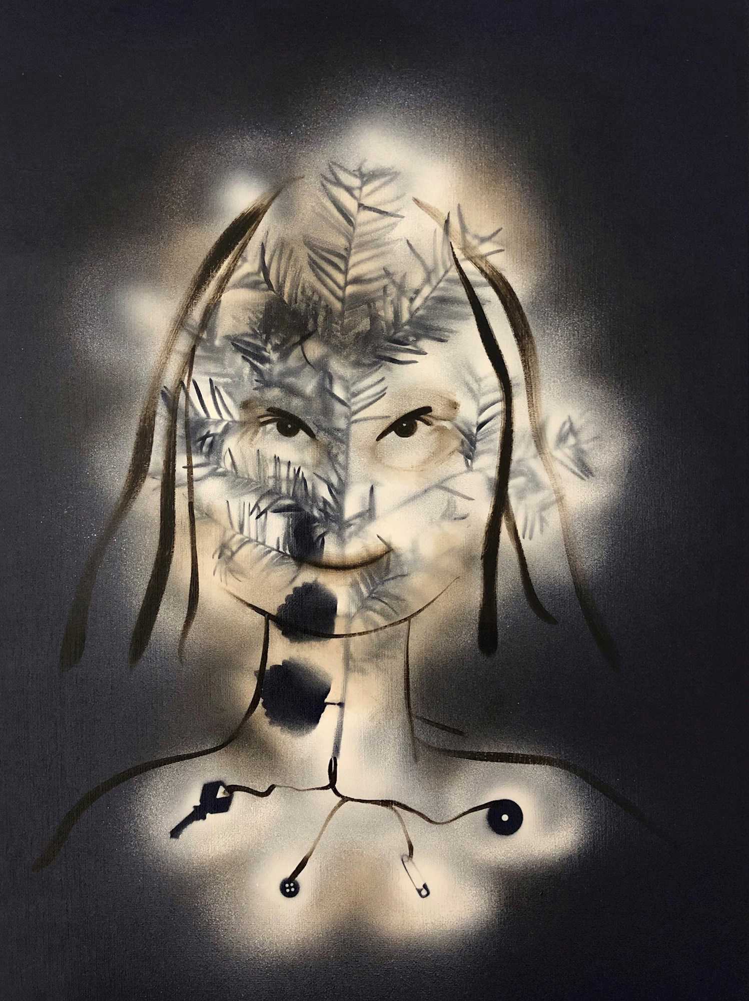 Kathrine Ærtebjerg, Menneskebarn III, 45X60cm, akryl, spray og olie på lærred, 2020.