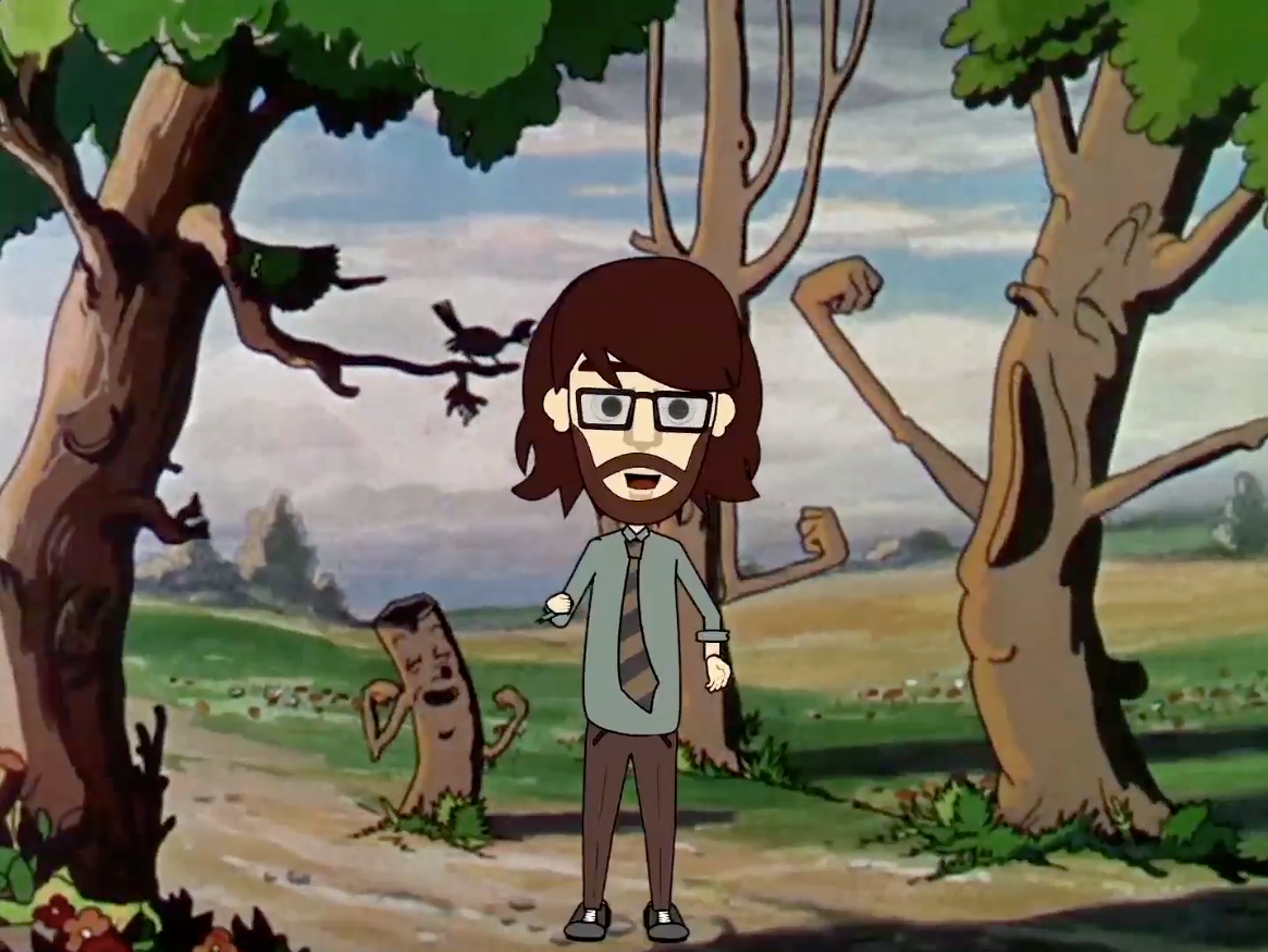 Andy Holden, Trees Film Screen Grab. Fra udstilligen Laws of Motion in a Cartoon Landscape, 2017.