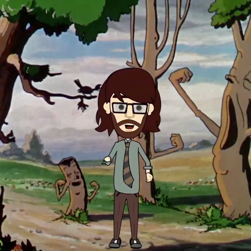 Andy Holden, Trees Film Screen Grab. Fra udstilligen Laws of Motion in a Cartoon Landscape, 2017.